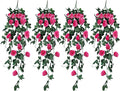 RECUTMS Artificial Rose 4Packs Fake Hanging Flower Faux Ivy Vine Plants for Home Window Garden Office Patio Planter Pathway Front Porch (Rose Red)
