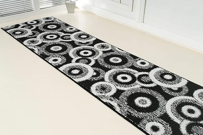 Custom Length Cut to Size Modern Farmhouse Carpet Runner Rug for Hallways, Non Slip Rubber Backed, 31 inch Wide X Customized Length, Geo Black, 31 inch X 7 feet
