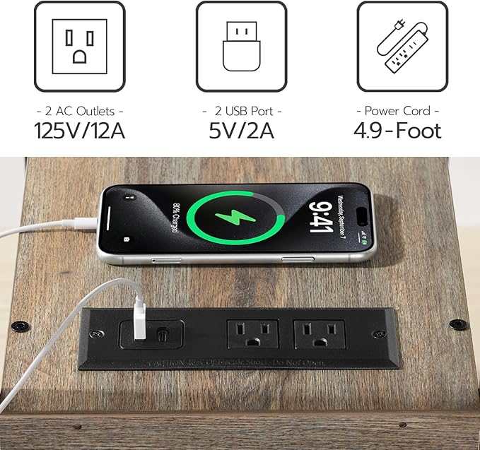 HOOBRO End Table with Charging Station, Narrow Side Table with 2 Drawer & USB Ports & Power Outlets, Nightstand for Small Spaces, for Living Room, Bedroom, Sapphire Brown UC541BZ01