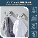 Angle Simple Towel Hook Brushed Nickel 2 PCS, SUS304 Stainless Steel Double Robe Hook, Bathroom Towel Holder, Wall Mount