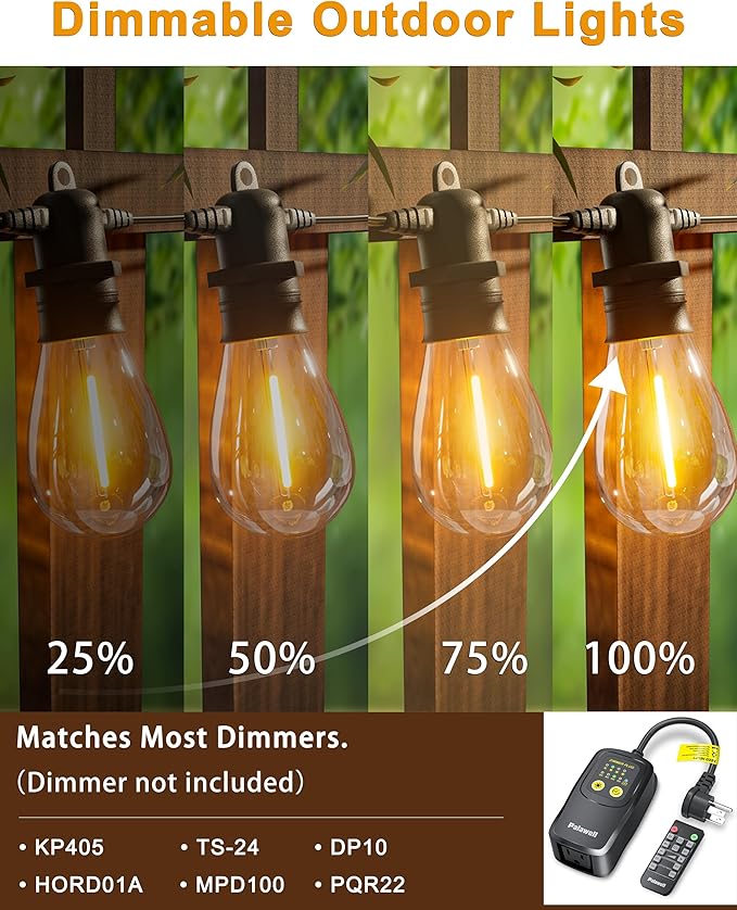 30FT LED Outdoor String Lights with 10+1 Edison Shatterproof IP65 Waterproof Bulbs, 2700K Dimmable Commercial Grade Patio Lights, Heavy Duty Outside Hanging Lights for Garden Porch Decor