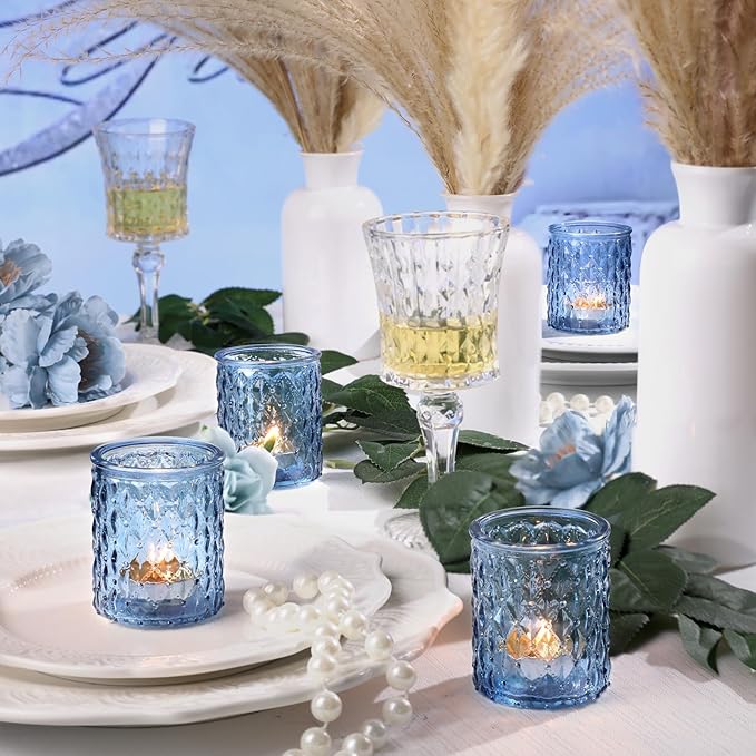 36pcs Blue Votive Candle Holders-Glass Candle Holder for Wedding Decor, Tea Light Candle Holders for Centerpiece Table Decorations, Home Decor and Party Decor