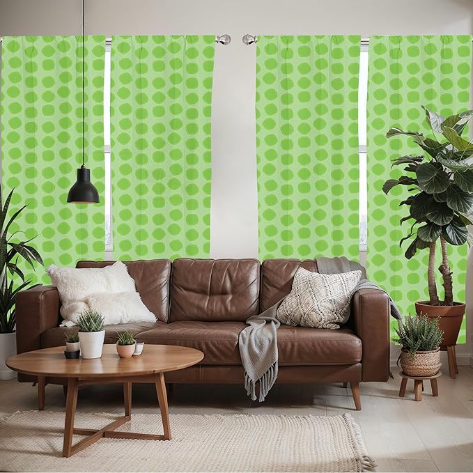 Ambesonne Lime Green Window Curtains Pack of 2, Simplistic Formless Geometric Shapes in Different Shades Theme, Lightweight Set with Rod Pocket, 4 Panels of - 28" x 63", Green