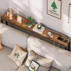 HOOBRO 47.2" Narrow Console Table with Power Outlet, 5.9" Behind Couch Table with Charging Station, Long Sofa Side Table, Skinny Entryway Table for Living Room, Hallway, Foyer, Rustic Brown BF15XG01G1