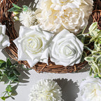AmyHomie White Artificial Flowers Combo Silk Mix Peony Rose Hydrangea Daisy Fake Flowers w/Stem for DIY Wedding Bouquets Centerpieces Arrangements Table Decor Party Bridal Baby Shower Home Decor