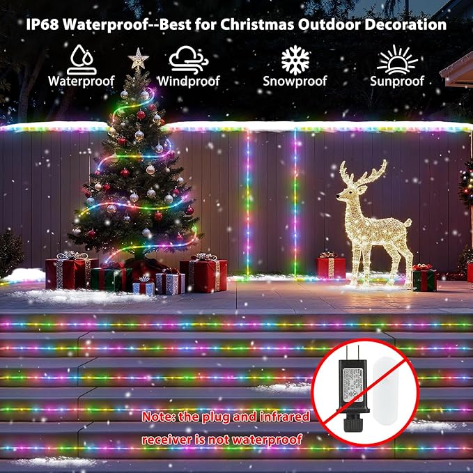 50ft 150LED Rope Lights Outdoor String Lights, 24 Colors+Warm White Outdoor LED Lights Plug in, RGB Color Changing Rope Light with Remote Rope Lighting for Camping Garden Patio Party Christmas