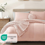 Monbix Full Comforter Set - 7 Pieces Light Pink Bed in a Bag Full Size Bedding Sets with Comforters, All Seasons Down Alternative Comforter with Sheets,Pillowcases & Shams