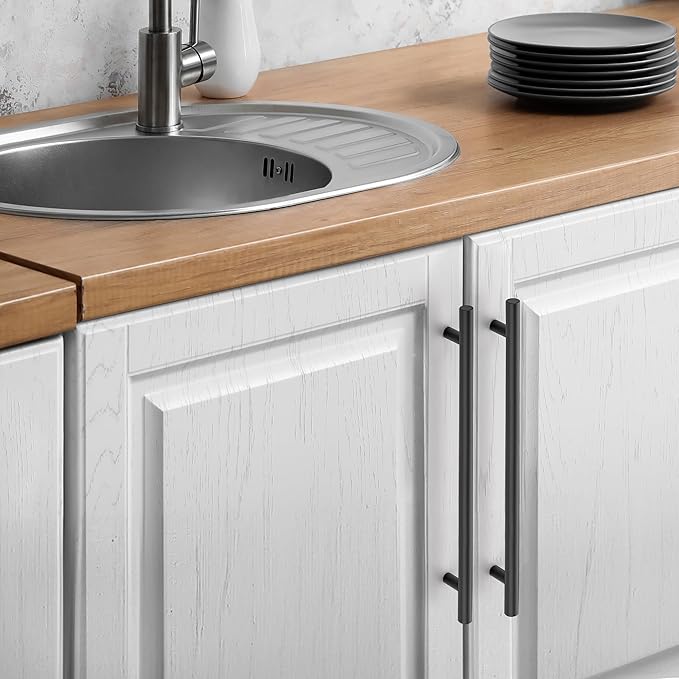 JOY DECOR 15 Pack Cabinet Handles, Black Cabinet Pulls, 8-3/4 in Hole Center Kitchen Hardware, Stainless Steel T Bar Handles for Dresser Drawers