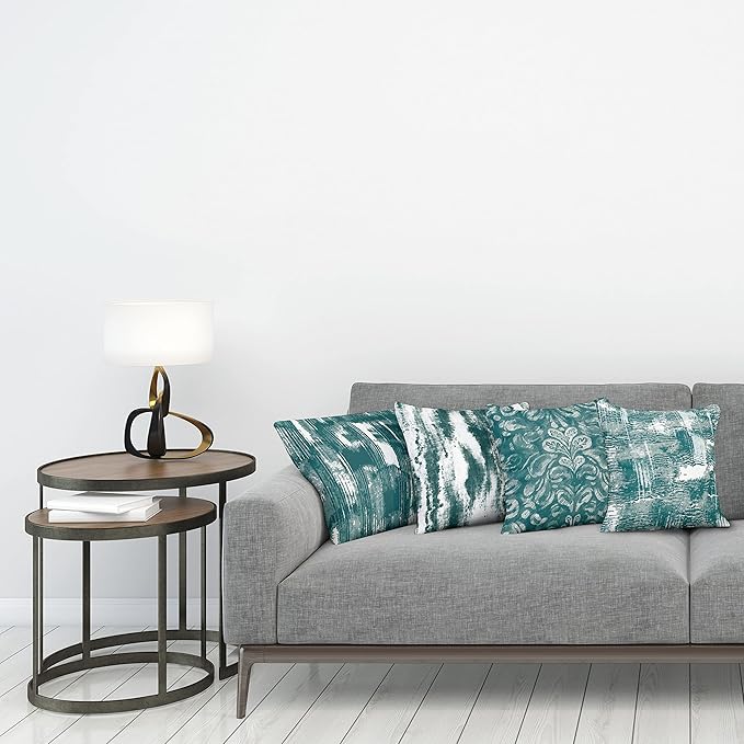 Ambesonne Vintage Throw Pillow Cushion Case Pack of 4, Abstract Grunge Effect Brushstrokes Waving Striping Stains Paisley Drops, Modern Accent Double-Sided Digital Printing, 24", Dark Sea Green Teal