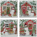 Thirstystone Snowman's Farmhouse 4 Pack Assorted Tumbled Tile Stone Coasters with Protective Cork Backing 4" Square Manufactured in The USA