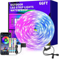 66Ft Outdoor Waterproof LED Strip Lights,Music Sync RGB IP68 Led Lights with App and Remote Control,Color Changing Waterproof RGB Exterior Rope Self Adhesive Back,Balcony,Roof,Garden,Party