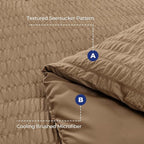 HYMOKEGE Brown Queen Comforter Set Seersucker 7 Pieces, All Season Luxury Bed in a Bag Queen for Bedroom, Bedding Set with Comforter, Sheets, Pillowcases & Shams