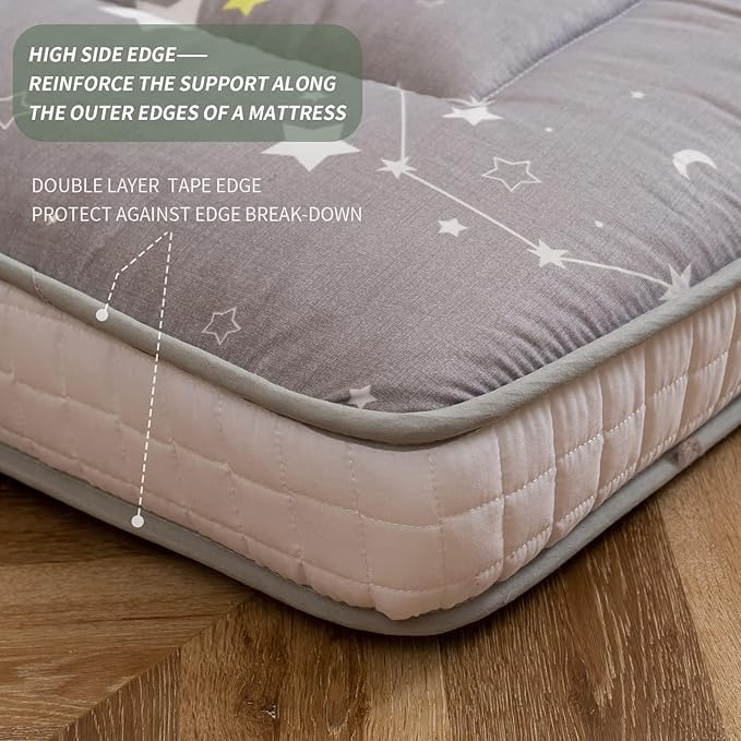 MAXYOYO Grey Constellation Futon Mattress, Japanese Floor Mattress Quilted Bed Mattress Topper, Extra Thick Folding Sleeping Pad Breathable Floor Lounger Guest Bed for Camping, Full