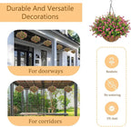 Artificial Hanging Flowers Basket for Outdoor, 16 Fake Flowers Look Real UV Resistant, Faux Hanging Plants for Porch, Balcony, Patio, Garden, Spring Summer Decor,Pink