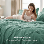 Bedsure Queen Comforter Set Graysih Green - Bed in a Bag Queen Size Bedding 7 Pieces, GentleSoft™ Pintuck Bed Set Gift for Family, Pinch Pleat All Season Comforter with Sheets, Pillowcases & Shams
