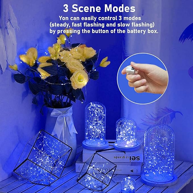 36 Pack Fairy Lights Battery Operated, 3 Speed Modes, Extra 40 Batteries for Replacement, 7Ft 20 LED Mini String Lights, Waterproof Copper Wire, Twinkle Firefly Lights for Christmas Decorations,Blue