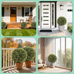 27.5" Artificial Olive Boxwood Topiary Ball Tree, Set of 2 Fake Bushes Shrubs with Ground Spike, UV Resistant Faux Evergreen Boxwood Plants for Outdoor Indoor Planters Front Porch Garden Decor