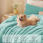 BEDELITE Fleece King Comforter Set -Super Soft & Warm Fluffy Haze Blue Bedding, Luxury Fuzzy Heavy Bed Set for Winter with 2 Pillow Cases