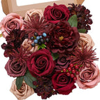 Alecono Artificial Flowers, Burgundy Silk Fake Flowers for DIY Wedding Bridal Bouquets, Red Cake Flowers for Wedding Table Centerpieces Birthday Party Home Decorations