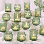DARJEN 48Pcs Green Votive Candle Holders- Glass Candle Holders Bulk for Flameless LED Tea Waxes, Romantic Candle Holder for Wedding Decor, Various Parties & Dinner Table