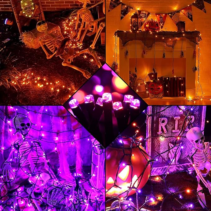 Halloween String Lights End-to-End Plug 8 Modes Timer Remote 108FT 300 LED IP65 Outdoor Waterproof UL Certificated Indoor Fairy Lights Garden Christma Trees Parties Decoration Purple- Orange
