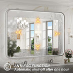 LED Bathroom Mirror with Lights,43x36 Inch Brushed Silver Framed Lighted Vanity Mirror,Anti Fog Stepless Dimmable Wall Mounted(Horizontal/Vertical)
