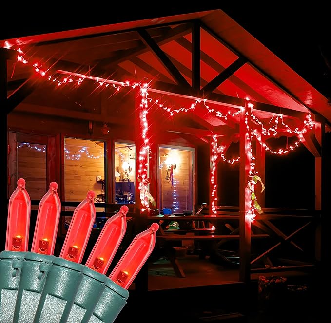 Holiday Essence - LED Red Christmas Lights Green Wire 26.9 Feet Long String Lights Set for Outdoor & Indoor Décor, Valentines Day, Halloween, Christmas Trees, Lighting Decorations, UL Certified