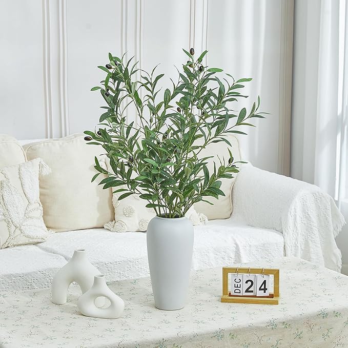 4 PCS 39 Inch Faux Olive Branches Artificial Flowers Greenery Stems Olive Tree Branch for Vase Filler Home Decor Indoor