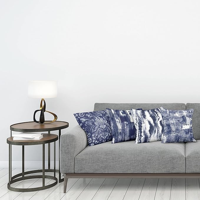 Ambesonne Vintage Throw Pillow Cushion Case Pack of 4, Abstract Grunge Effect Brushstrokes and Waving Striping Stains Paisley Drops, Modern Accent Double-Sided Digital Printing, 16", Violet Blue White