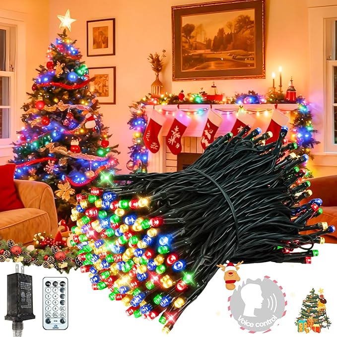 Voice Control 88ft 240LED Smart Christmas String Lights Outdoor/Indoor | String Lights Plug in with Remote, 12Modes, 7Voice Commands & Timers, Christmas Twinkle Light for Xmas Tree Decor (Multicolor)