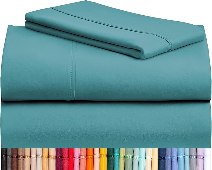 LuxClub Twin XL Sheets - Soft Twin Bed Sheets for Boys and Girls, 3 PC Deep Pockets Wrinkle Free Kids Fitted Sheets Machine Washable Hotel Bedding Silky Soft - Teal Twin XL