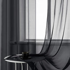 DUALIFE Black Sheer Curtains 54 Inch Length for Basement Windows Set of 2 Panels Grommet Semi Translucent Short Curtains for Small Windows Kitchen Bedroom Bathroom 52x54 Inches Long