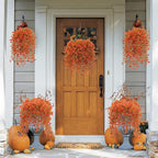 12 Pcs Artificial Hanging Mums Flowers Outdoor, Orange UV Resistant Fake Hanging Fall Plants for Outdoor Planter Patio Front Door Window Autumn Decoration (12, Orange)
