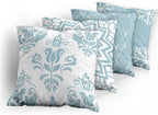 Ambesonne Retro Throw Pillow Cushion Case Pack of 4, Trellis Grid Medieval Floral Damask Mandala Flower Ornament in Modern Monochrome, Modern Accent Double-Sided Digital Printing, 20", Pale Blue Grey