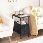 HOOBRO End Table with Charging Station, Narrow Side Table with 2 Drawer & USB Port & Power Outlets, Nightstand for Small Spaces, Stable and Sturdy, for Living Room, Bedroom, Black BK541BZ01
