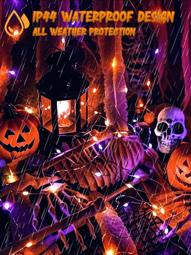 4-Pack 33FT 100 LED Fairy Lights Battery Operated with Remote & Timer, Fairy Halloween String Lights, Waterproof 8 Modes Twinkle Lights for Room Decor (Purple and Orange)