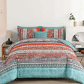 Cottolester Boho King Size Comforter Set 8 Pieces,Terracotta Comforter Bohemian Striped Bed in A Bag, Soft Microfiber Bedding Set for All Seasons