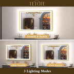 TETOTE Gold LED Bathroom Mirror with Lights 28x36 Frontlit & Backlit Vanity Framed Mirror Baroque Anti Fog Stepless Dimmable White/Warm/Natural,CRI90+,Waterproof,Wall Mounted(Horizontal/Vertical)
