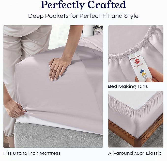 California Design Den Queen Sheet Set - Soft 400 Thread Count Sateen, Natural 100% Cotton Sheets for Queen Size Bed, Deep Pockets for a Snug Fit, Durable Bedding Set - Dusky Lavender Grey