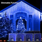 Brightown Blue Icicle Lights, 66Ft 736 LED Outdoor with 138 Drops, 8 Modes Remote and Timer for Halloween, Hanukkah
