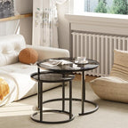 aboxoo Nesting Coffee Table Grey Glass Table Set of 2, Small Round Glass Nesting Tables for Living Room Bedroom, Accent Tea Table with Metal Frame Modern Industrial Simple