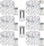 6 Pack Fairy Lights Battery Operated with Remote Control Timer, 26 FT 80 LED String Lights Outdoor Indoor, 8 Modes Twinkle Lights for Christmas Party Wedding Birthday Bedroom Décor (Cool White)