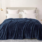 Exclusivo Mezcla Plush Fuzzy Fleece Bed Blanket Queen Size, Super Soft, Fluffy and Warm Blankets Suitable for All Seasons (Navy Blue, 90x90 Inches)