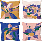 Ambesonne Floral Throw Pillow Cushion Case Pack of 4, Abstract Flowers and Petals with Exotic Vibes Colorful Modern Style, Modern Accent Double-Sided Digital Printing, 18", Rose Dark Violet Mustard