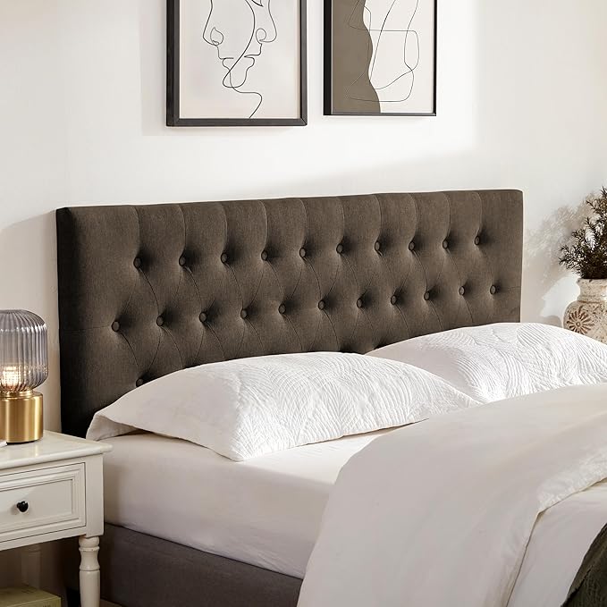 Tufted Upholstered Headboard California King, Solid Wood Head Board with Durable Metal Legs, Adjustable Height Bed headboard from 37” to 51” Fabric Headboard in Button Design, Chocolate