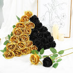 72 Pcs Artificial Roses Gold, Black Fake Silk Roses Realistic Roses Faux Flower Indoor Wedding Home Decor, Birthday Decorations
