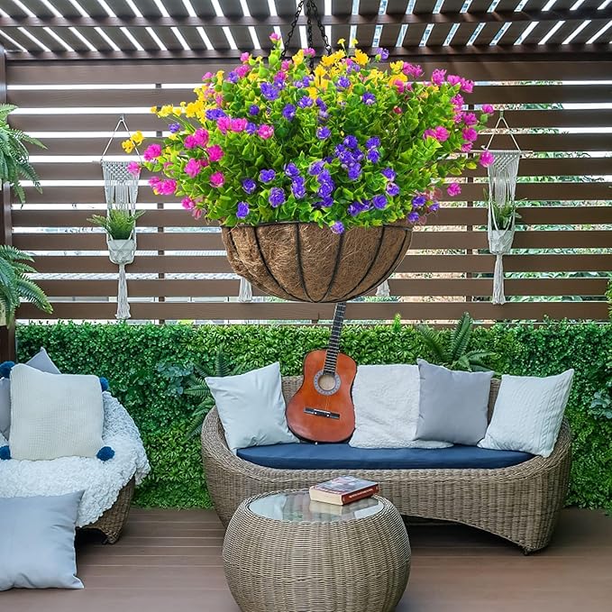 Artificial Plants Outdoor, 20PCS Artificial Flowers, UV Resistant Fake Flowers, Faux Flowers for Outdoor Planters for Front Porch Pot Decor