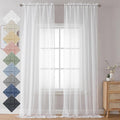 Aiyufeng Kirei Elegant Extra Long Linen Look Sheer Curtains 96 Inches Long 2 Pieces, Farmouse Semi Sheers Linen Curtains/Window Treatments Panels/Drapes (Set of 2, 40 by 96 Inch, Pure White)
