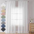 Aiyufeng Kirei Elegant Extra Long Linen Look Sheer Curtains 96 Inches Long 2 Pieces, Farmouse Semi Sheers Linen Curtains/Window Treatments Panels/Drapes (Set of 2, 40 by 96 Inch, Pure White)