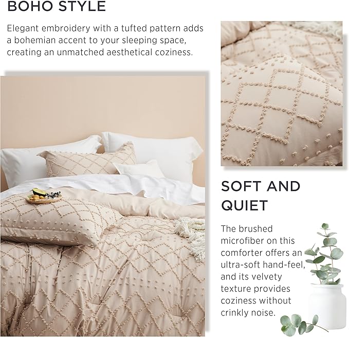 Bedsure King Comforter Set - Warm Tan Comforter, Boho Tufted Shabby Chic Bedding for Kids, 3 Pieces Vintage Farmhouse Bed Set for All Seasons, Fluffy Soft Bedding with 2 Pillow Shams